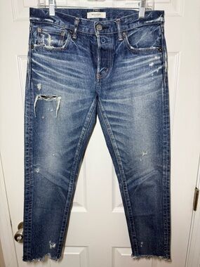 Moussy Vintage Straight Leg Distressed Dark Blue Jeans